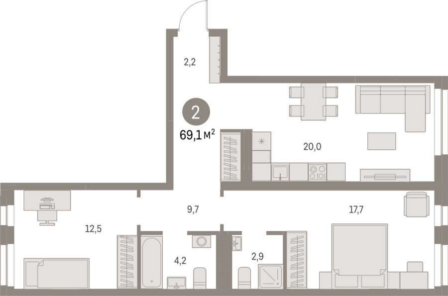 1-комнатная квартира (Студия) с отделкой в ЖК Первый квартал на 4 этаже в 6 секции. Сдача в 1 кв. 2025 г.