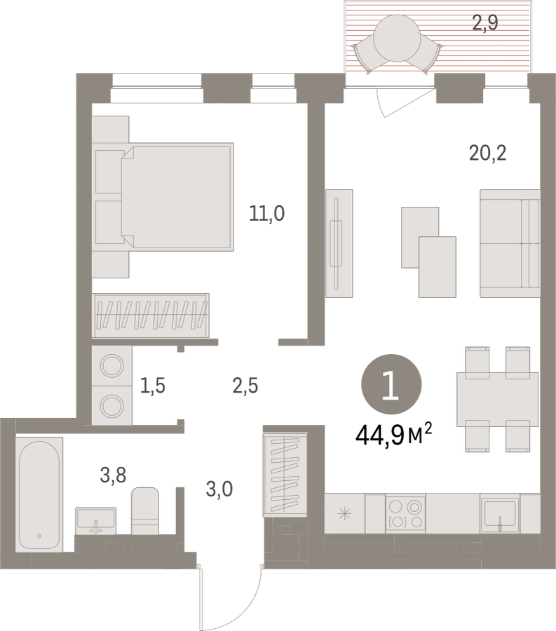 1-комнатная квартира с отделкой в ЖК Первый квартал на 7 этаже в 5 секции. Сдача в 1 кв. 2025 г.
