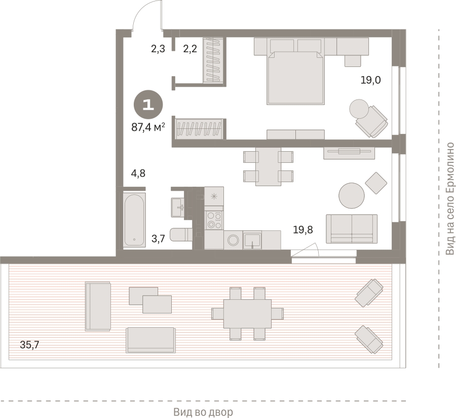 2-комнатная квартира с отделкой в ЖК Первый квартал на 12 этаже в 3 секции. Сдача в 1 кв. 2025 г.