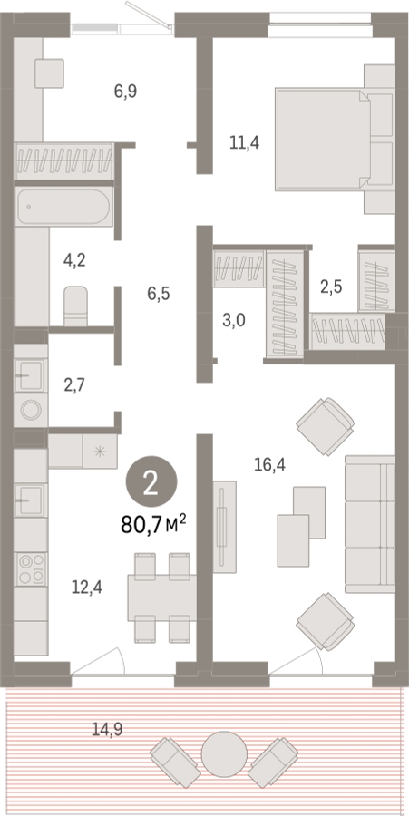 1-комнатная квартира (Студия) с отделкой в ЖК Первый квартал на 11 этаже в 3 секции. Сдача в 1 кв. 2025 г.