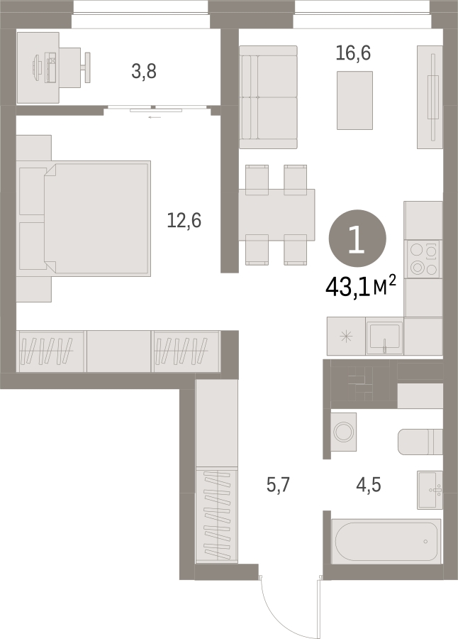 1-комнатная квартира с отделкой в ЖК Скандинавия на 5 этаже в 1 секции. Сдача в 4 кв. 2024 г.