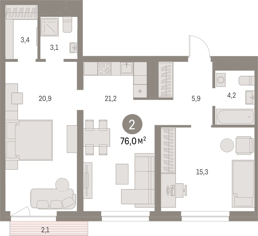 1-комнатная квартира (Студия) в ЖК Отрада на 12 этаже в 5 секции. Сдача в 2 кв. 2023 г.
