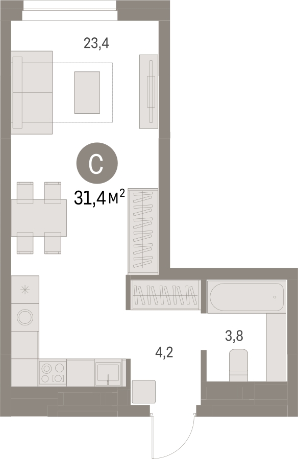 1-комнатная квартира с отделкой в ЖК Первый квартал на 8 этаже в 5 секции. Сдача в 1 кв. 2025 г.