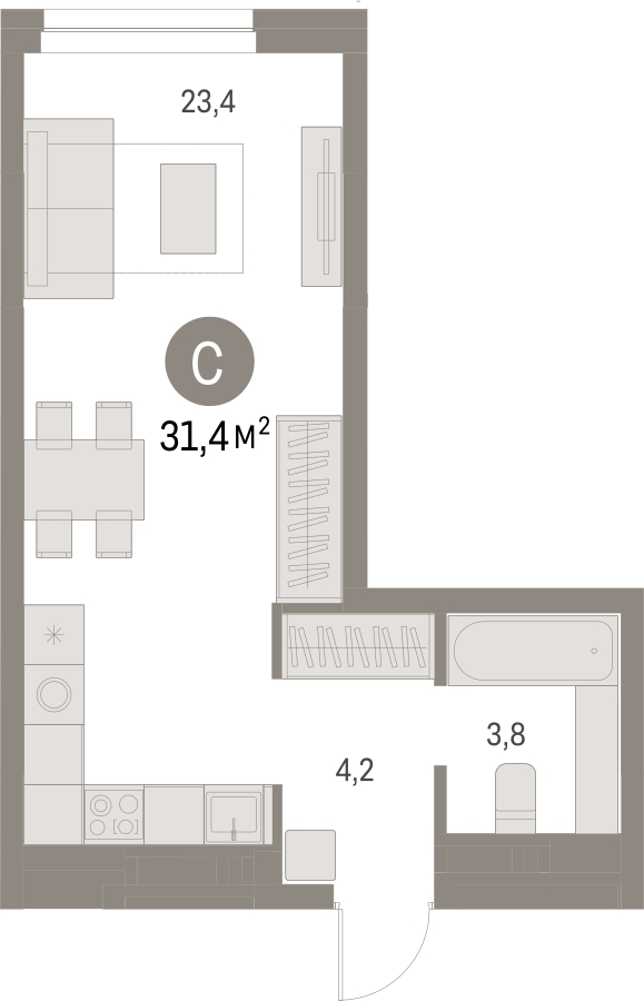 2-комнатная квартира с отделкой в ЖК Первый квартал на 7 этаже в 6 секции. Сдача в 1 кв. 2025 г.