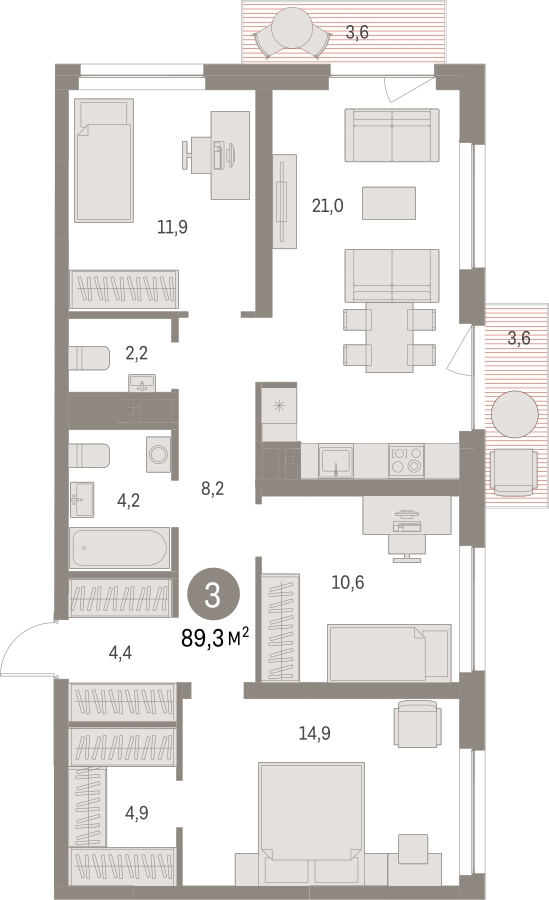 3-комнатная квартира с отделкой в ЖК Первый квартал на 5 этаже в 1 секции. Сдача в 1 кв. 2025 г.