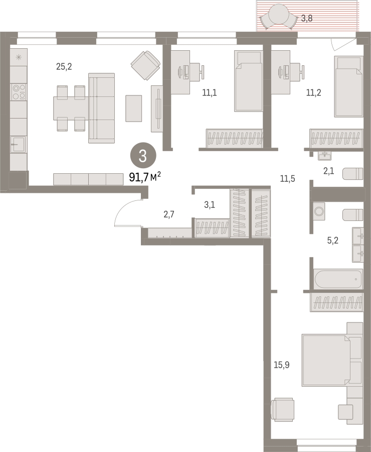 1-комнатная квартира (Студия) с отделкой в ЖК Первый квартал на 8 этаже в 3 секции. Сдача в 1 кв. 2025 г.