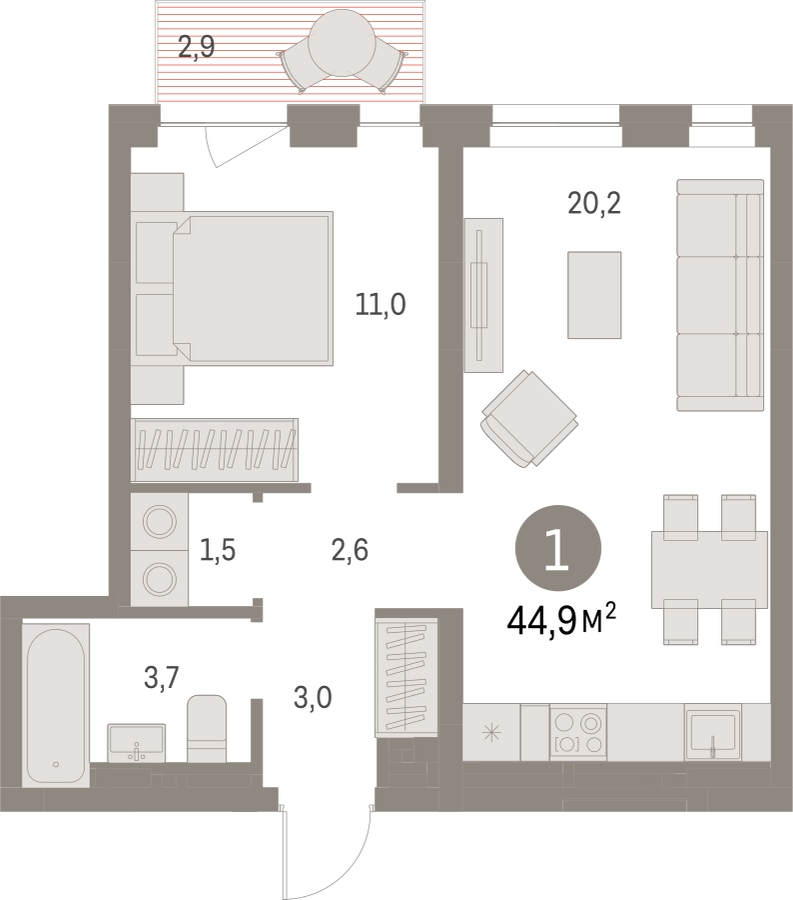 2-комнатная квартира с отделкой в ЖК Первый квартал на 6 этаже в 8 секции. Сдача в 1 кв. 2025 г.