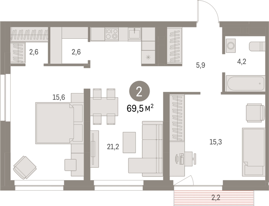 1-комнатная квартира (Студия) в ЖК Отрада на 2 этаже в 5 секции. Сдача в 2 кв. 2023 г.