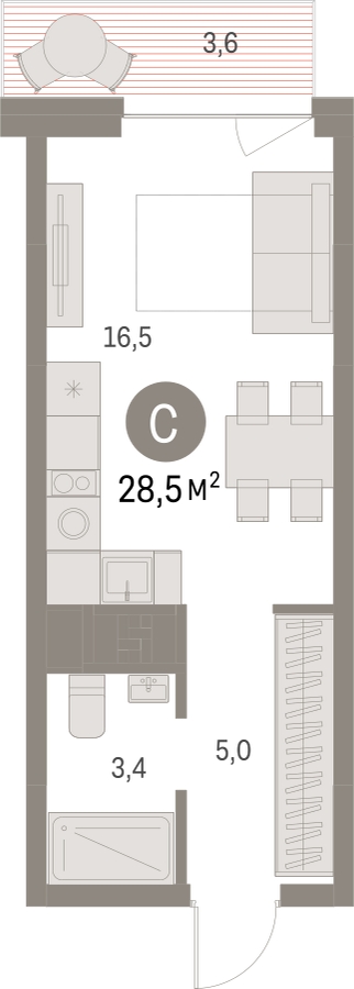 1-комнатная квартира (Студия) в ЖК Отрада на 8 этаже в 3 секции. Сдача в 2 кв. 2023 г.