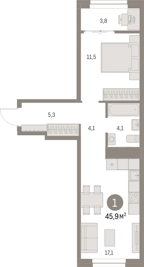 1-комнатная квартира (Студия) в ЖК Отрада на 13 этаже в 6 секции. Дом сдан.