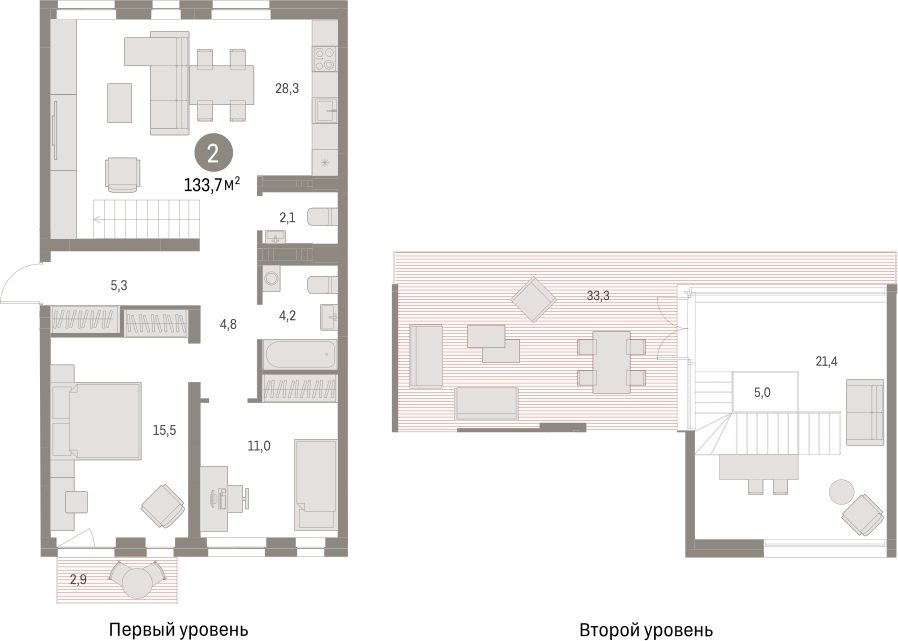 2-комнатная квартира с отделкой в ЖК Первый квартал на 4 этаже в 1 секции. Сдача в 1 кв. 2025 г.