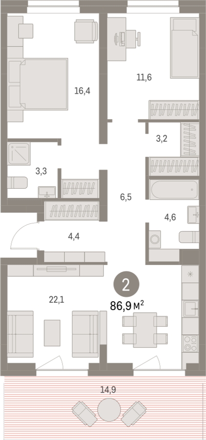3-комнатная квартира с отделкой в ЖК Первый квартал на 3 этаже в 1 секции. Сдача в 1 кв. 2025 г.