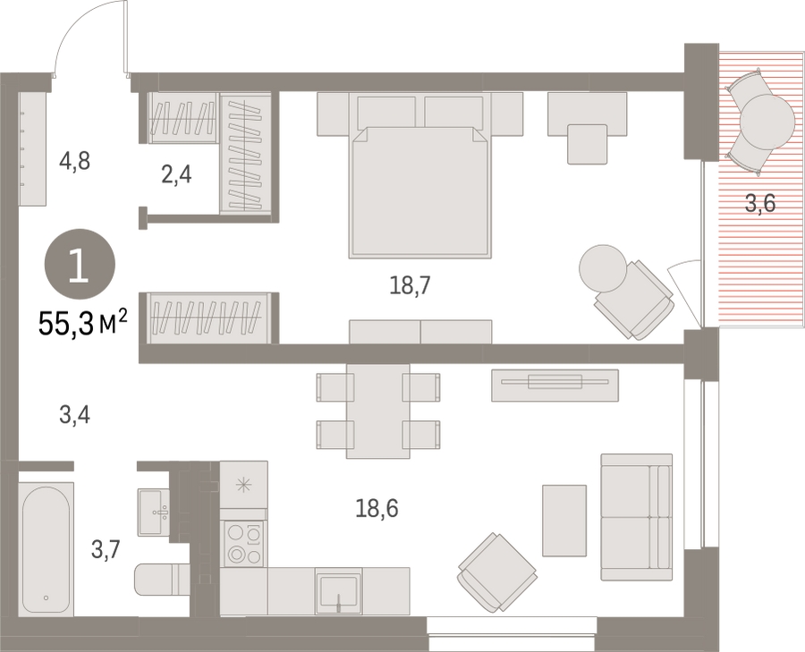 1-комнатная квартира с отделкой в ЖК Первый квартал на 1 этаже в 2 секции. Сдача в 1 кв. 2025 г.