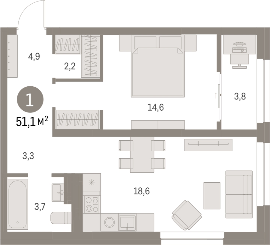 1-комнатная квартира с отделкой в ЖК Саларьево Парк на 14 этаже в 6 секции. Сдача в 2 кв. 2025 г.