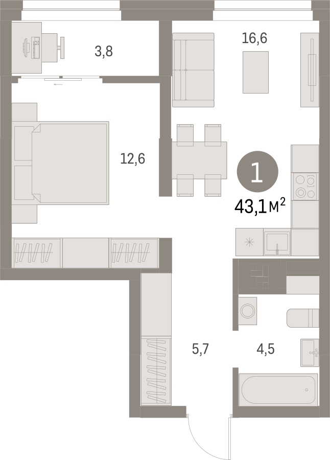 1-комнатная квартира с отделкой в ЖК Первый квартал на 5 этаже в 5 секции. Сдача в 1 кв. 2025 г.