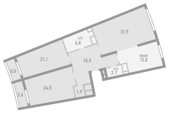 3-комнатная квартира в ЖК Жилой микрорайон Одинбург на 2 этаже в 1 секции. Сдача в 2 кв. 2025 г.
