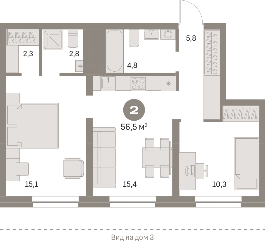 1-комнатная квартира (Студия) с отделкой в ЖК Первый квартал на 12 этаже в 1 секции. Сдача в 1 кв. 2025 г.