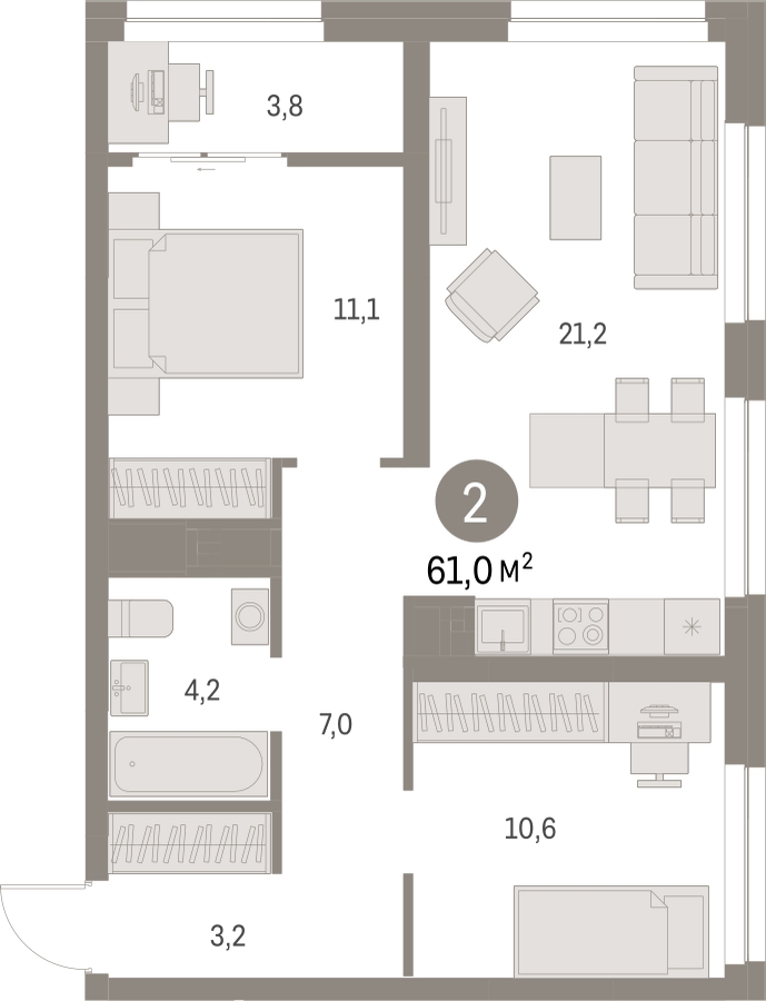 1-комнатная квартира с отделкой в ЖК Первый квартал на 2 этаже в 3 секции. Сдача в 1 кв. 2025 г.