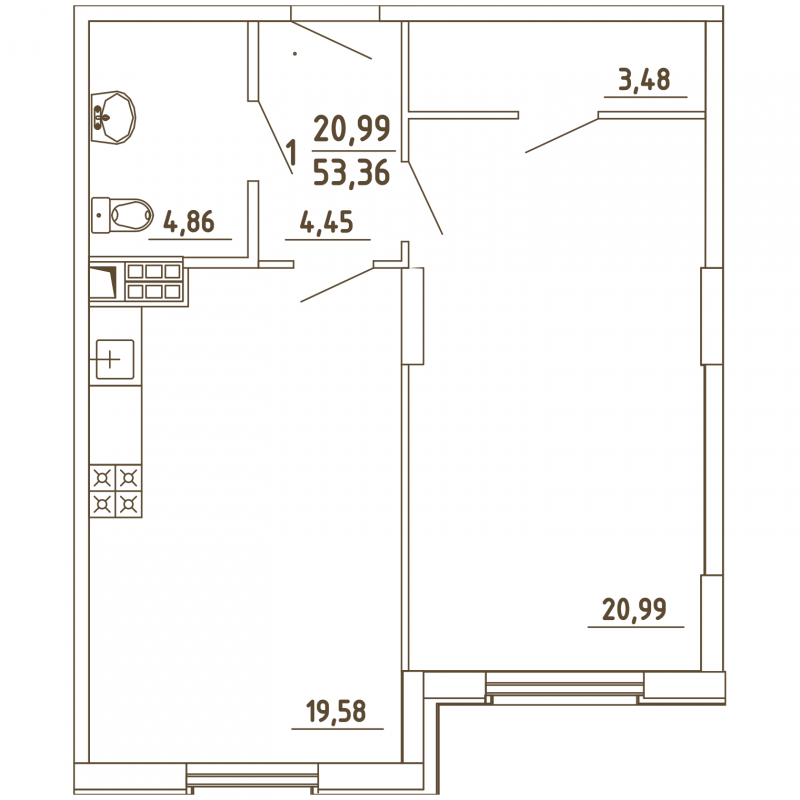 1-комнатная квартира с отделкой в ЖК Первый квартал на 8 этаже в 1 секции. Сдача в 1 кв. 2025 г.