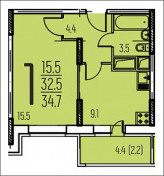 1-комнатная квартира (Студия) с отделкой в ЖК Грибовский лес на 4 этаже в 11Б1 секции. Сдача в 2 кв. 2020 г.