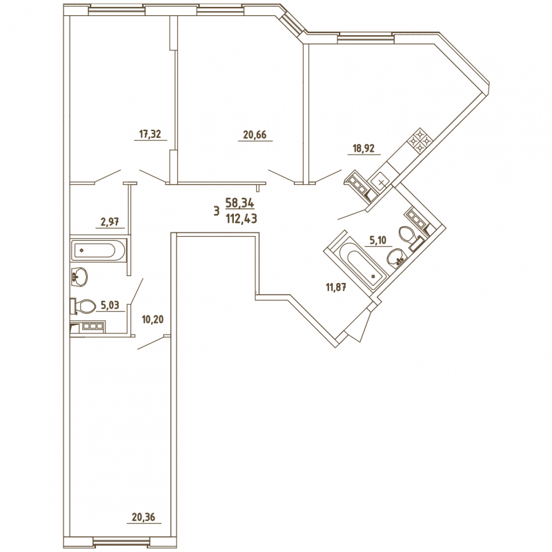 3-комнатная квартира в ЖК Грибовский лес на 1 этаже в 6Ж секции. Сдача в 2 кв. 2020 г.