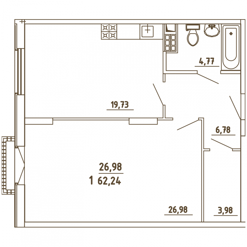 2-комнатная квартира в ЖК Грибовский лес на 4 этаже в 9А1 секции. Сдача в 2 кв. 2020 г.