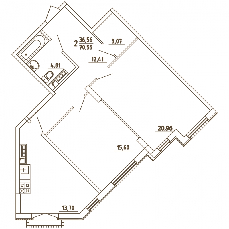 2-комнатная квартира в ЖК Триколор на 37 этаже в 1 секции. Дом сдан.