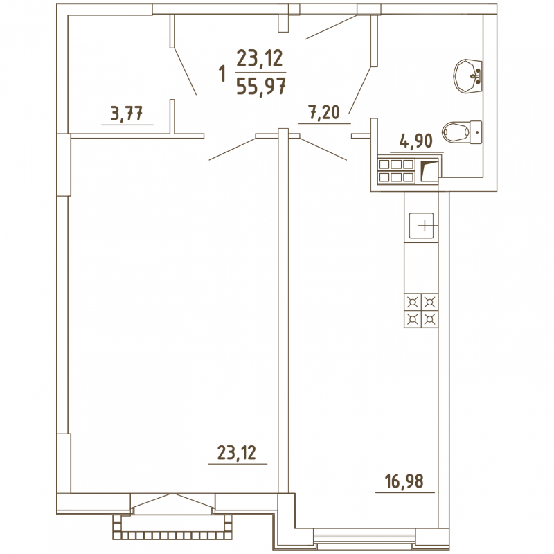 1-комнатная квартира с отделкой в ЖК Первый квартал на 1 этаже в 1 секции. Сдача в 1 кв. 2025 г.