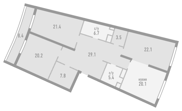 3-комнатная квартира в ЖК Жилой микрорайон Одинбург на 3 этаже в 1 секции. Сдача в 2 кв. 2025 г.