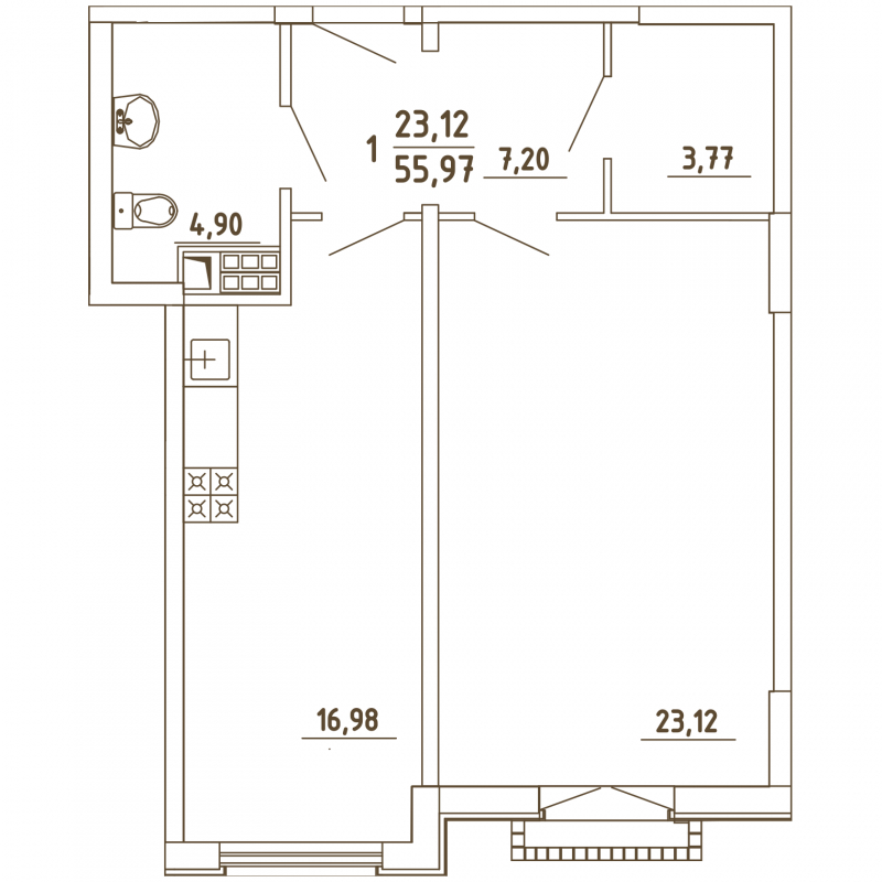 1-комнатная квартира в ЖК Грибовский лес на 4 этаже в 12А1 секции. Сдача в 2 кв. 2020 г.
