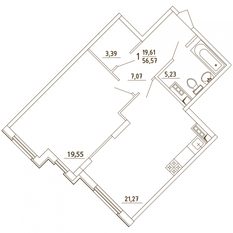 2-комнатная квартира с отделкой в ЖК Первый квартал на 7 этаже в 5 секции. Сдача в 1 кв. 2025 г.