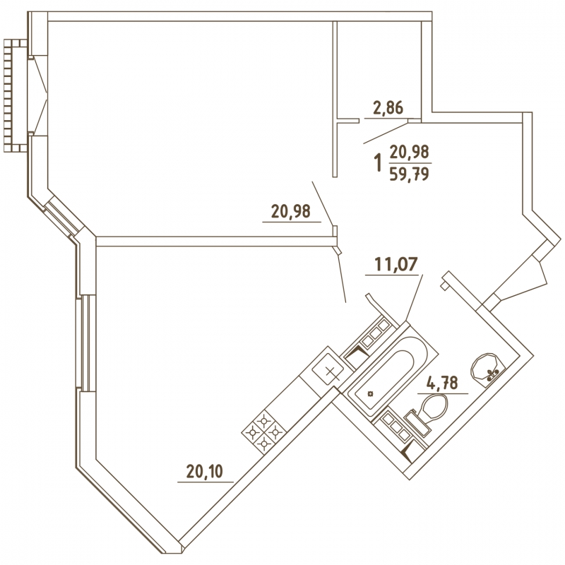 1-комнатная квартира в ЖК Грибовский лес на 2 этаже в 1В секции. Сдача в 2 кв. 2020 г.