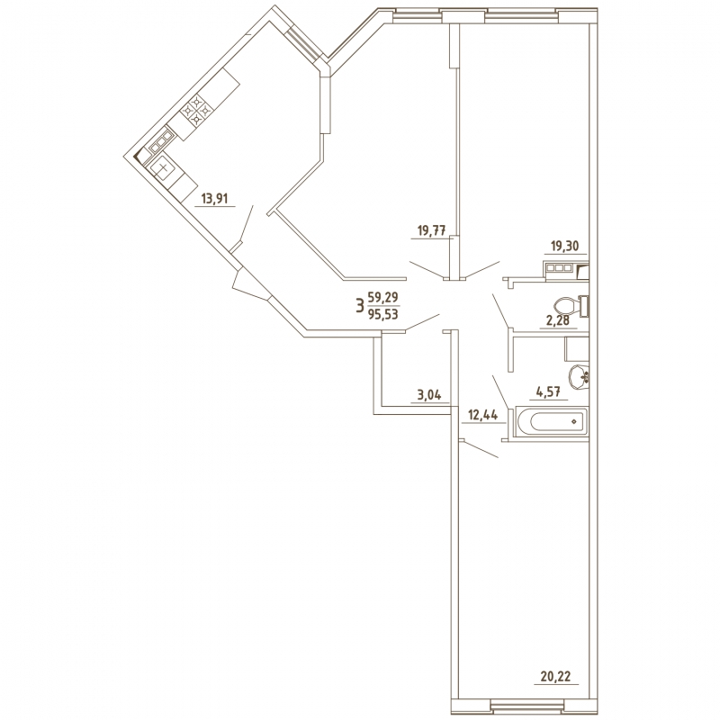 2-комнатная квартира с отделкой в ЖК Грибовский лес на 3 этаже в 9А1 секции. Сдача в 2 кв. 2020 г.
