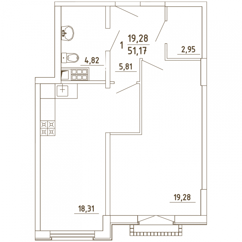 1-комнатная квартира в ЖК Грибовский лес на 2 этаже в 12А1 секции. Сдача в 2 кв. 2020 г.