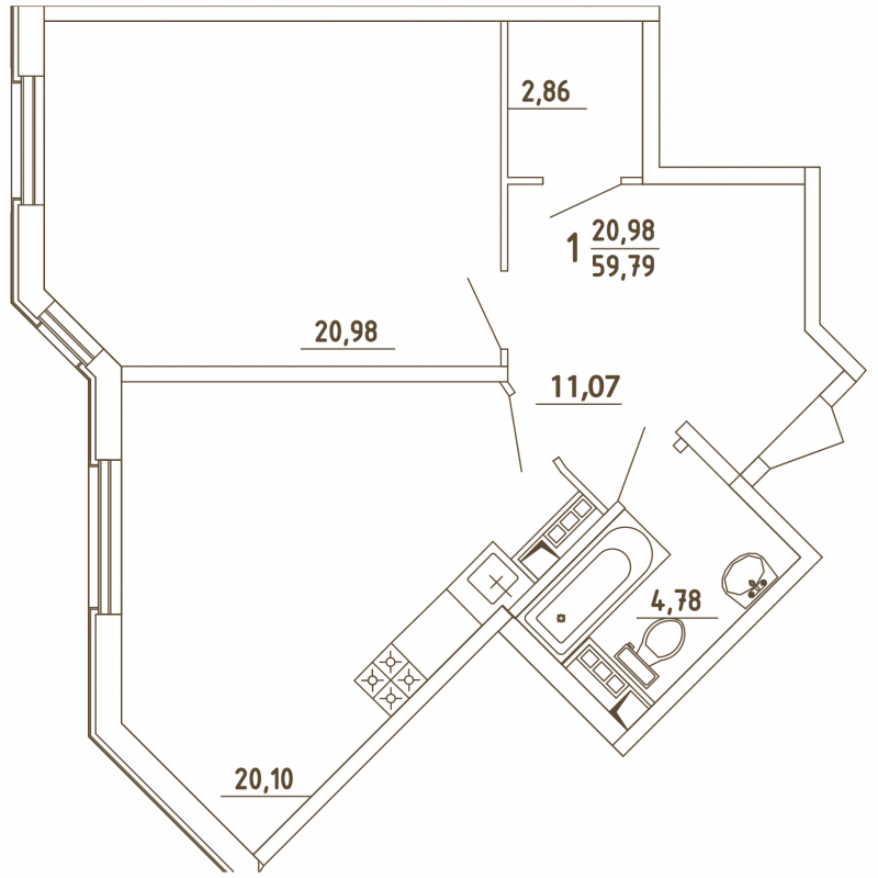 1-комнатная квартира в ЖК Грибовский лес на 4 этаже в 14Г1 секции. Сдача в 2 кв. 2020 г.