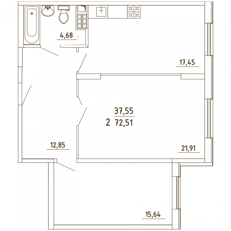 1-комнатная квартира (Студия) с отделкой в ЖК Мещерский лес на 2 этаже в 1 секции. Сдача в 2 кв. 2023 г.