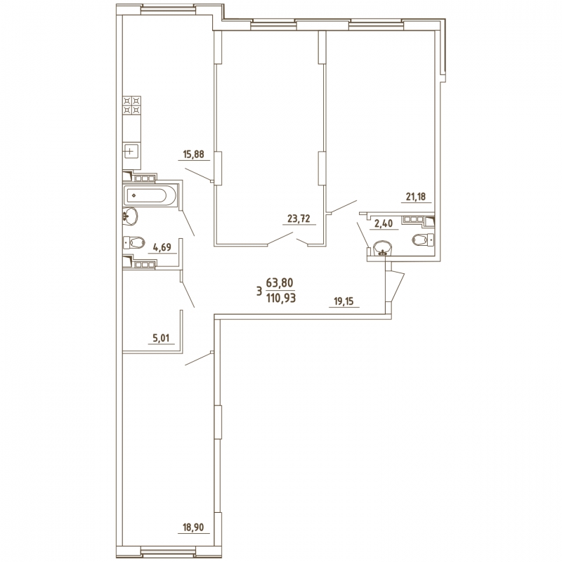 3-комнатная квартира с отделкой в ЖК Мещерский лес на 4 этаже в 1 секции. Сдача в 2 кв. 2023 г.