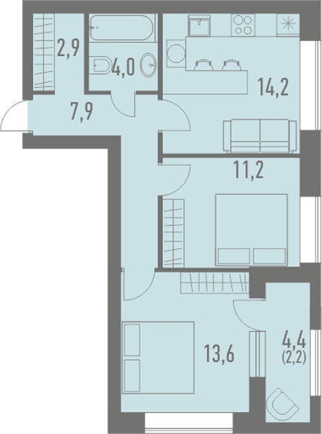 3-комнатная квартира в ЖК Грибовский лес на 3 этаже в 7Г секции. Сдача в 2 кв. 2020 г.