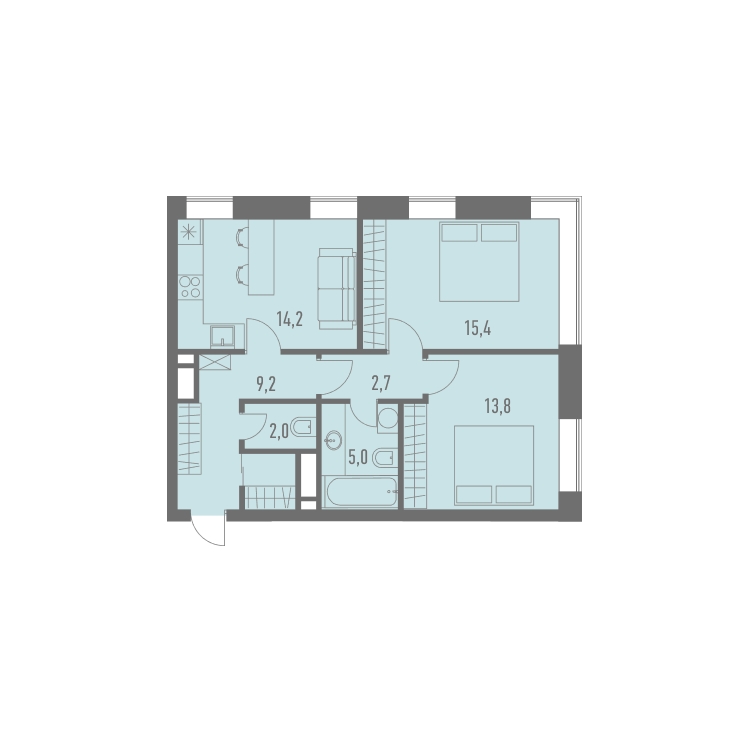 2-комнатная квартира с отделкой в ЖК Первый квартал на 7 этаже в 6 секции. Сдача в 1 кв. 2025 г.