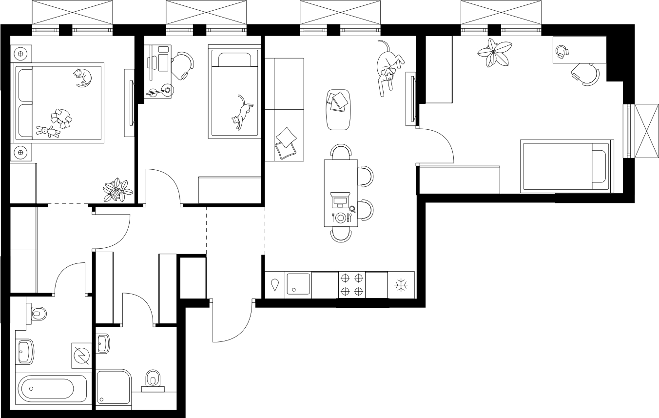2-комнатная квартира в ЖК Скандинавия на 6 этаже в 1 секции. Сдача в 4 кв. 2024 г.
