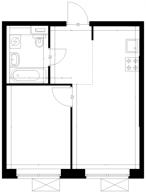 1-комнатная квартира (Студия) с отделкой в ЖК Бунинские луга на 11 этаже в 3 секции. Сдача в 1 кв. 2025 г.