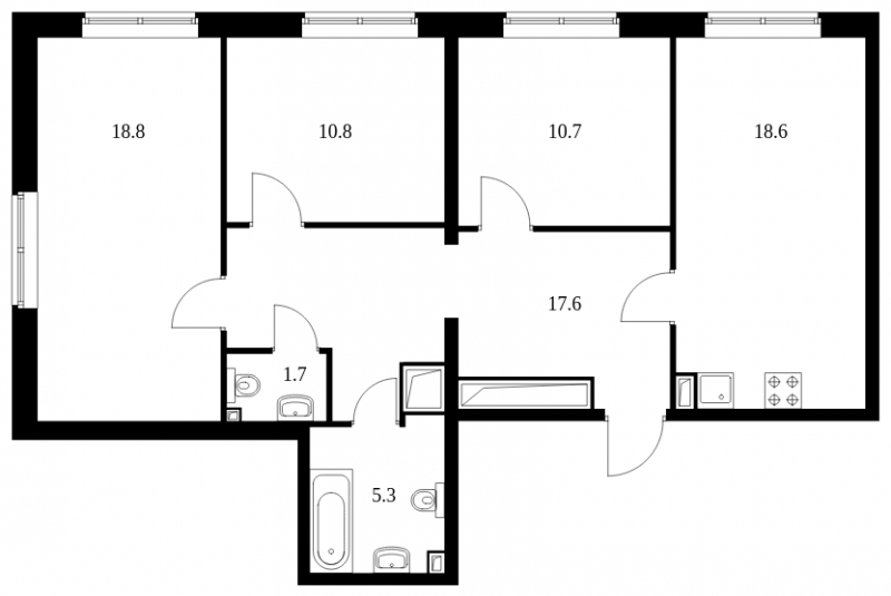 3-комнатная квартира с отделкой в ЖК Green Park на 10 этаже в 1 секции. Сдача в 1 кв. 2024 г.