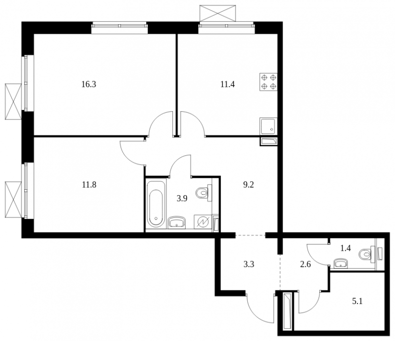3-комнатная квартира с отделкой в ЖК Green Park на 6 этаже в 3 секции. Сдача в 1 кв. 2024 г.