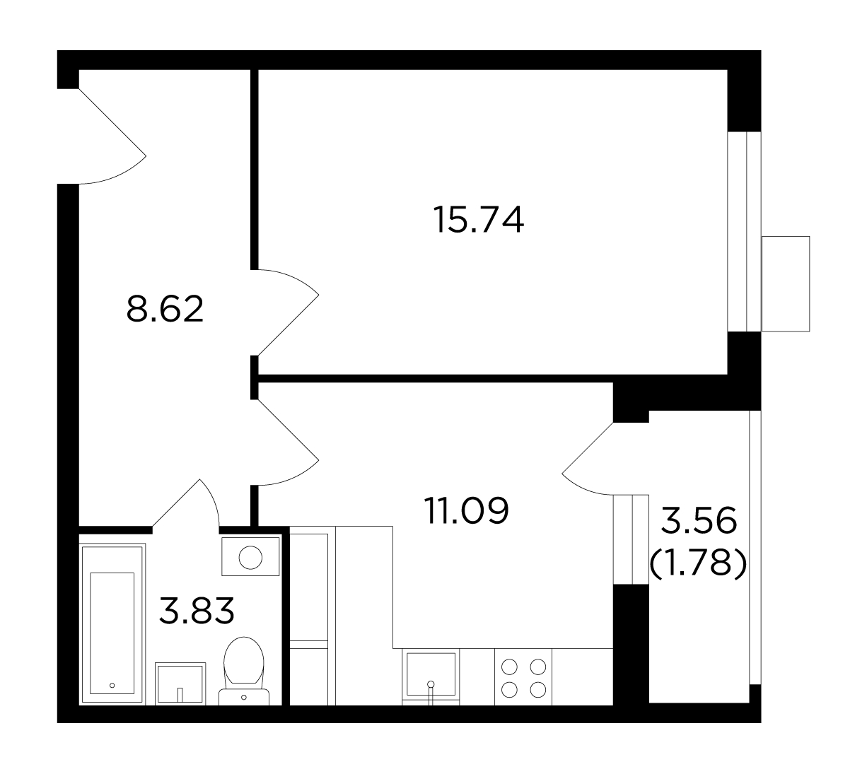 1-комнатная квартира (Студия) с отделкой в ЖК Новые Ватутинки. Центральный на 2 этаже в 5 секции. Сдача в 1 кв. 2024 г.
