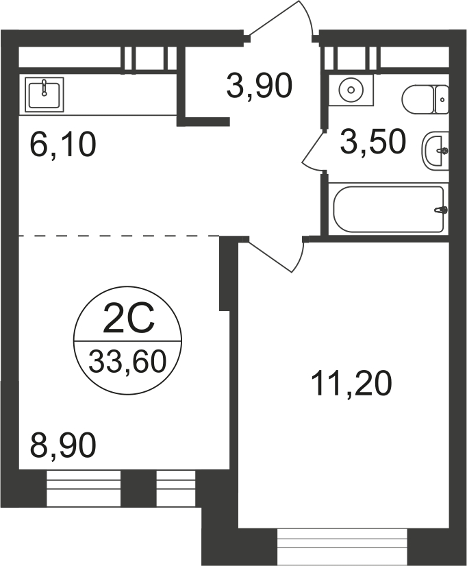 2-комнатная квартира в ЖК Символ на 11 этаже в 3 секции. Сдача в 3 кв. 2025 г.