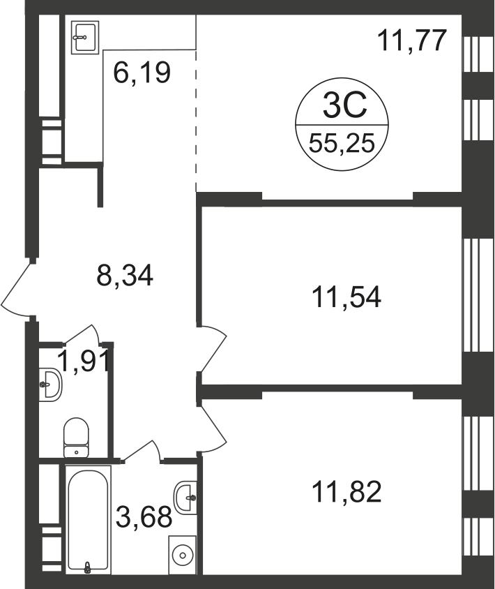 2-комнатная квартира с отделкой в ЖК Green Park на 3 этаже в 1 секции. Сдача в 1 кв. 2024 г.