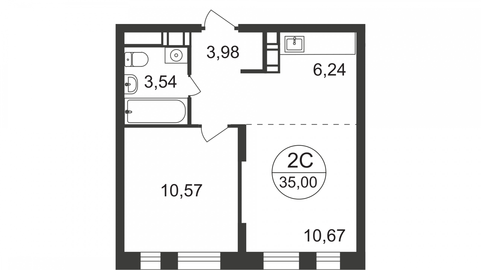 2-комнатная квартира в ЖК Символ на 6 этаже в 1 секции. Дом сдан.