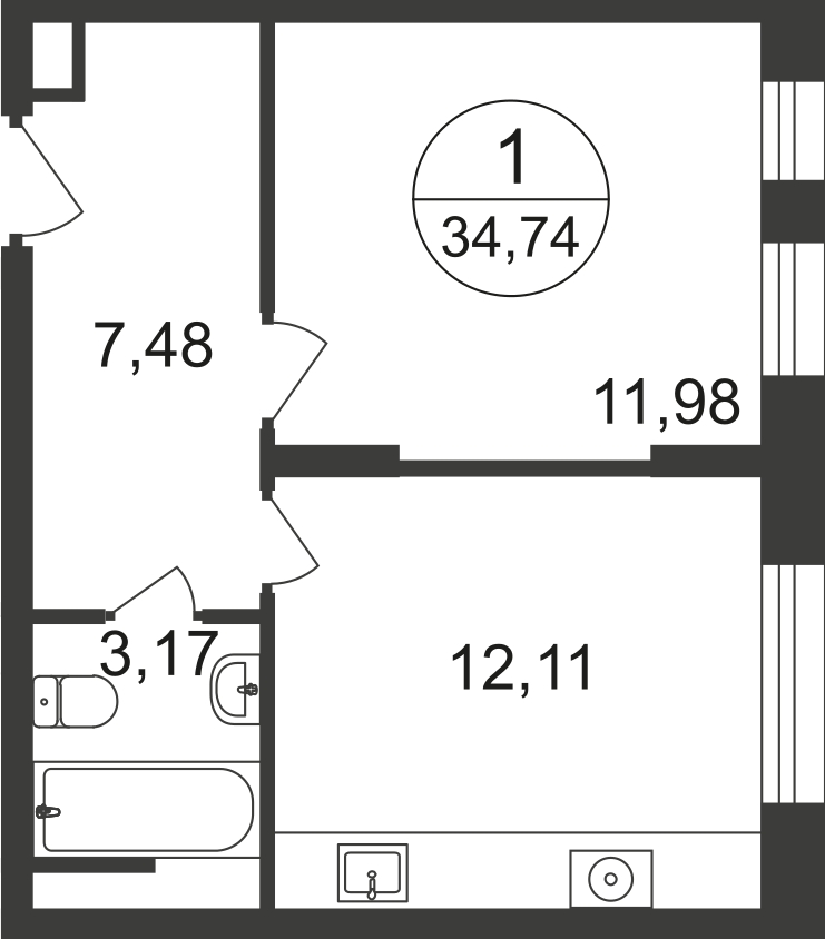 1-комнатная квартира с отделкой в ЖК Люберцы на 9 этаже в 4 секции. Сдача в 3 кв. 2023 г.