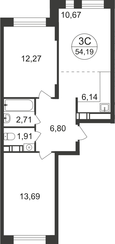2-комнатная квартира в ЖК Символ на 21 этаже в 4 секции. Сдача в 3 кв. 2025 г.