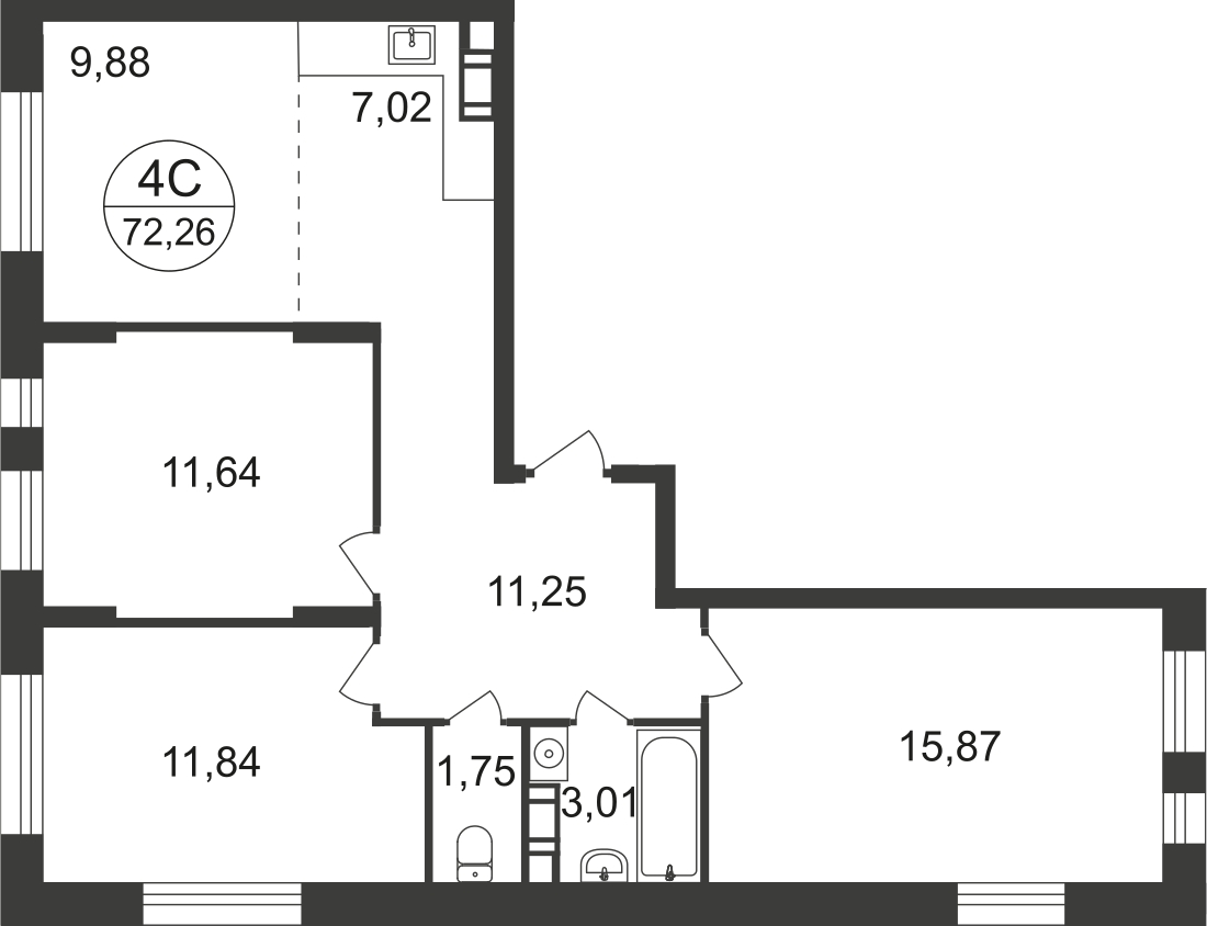 4-комнатная квартира с отделкой в ЖК Люберцы на 13 этаже в 8 секции. Сдача в 3 кв. 2023 г.